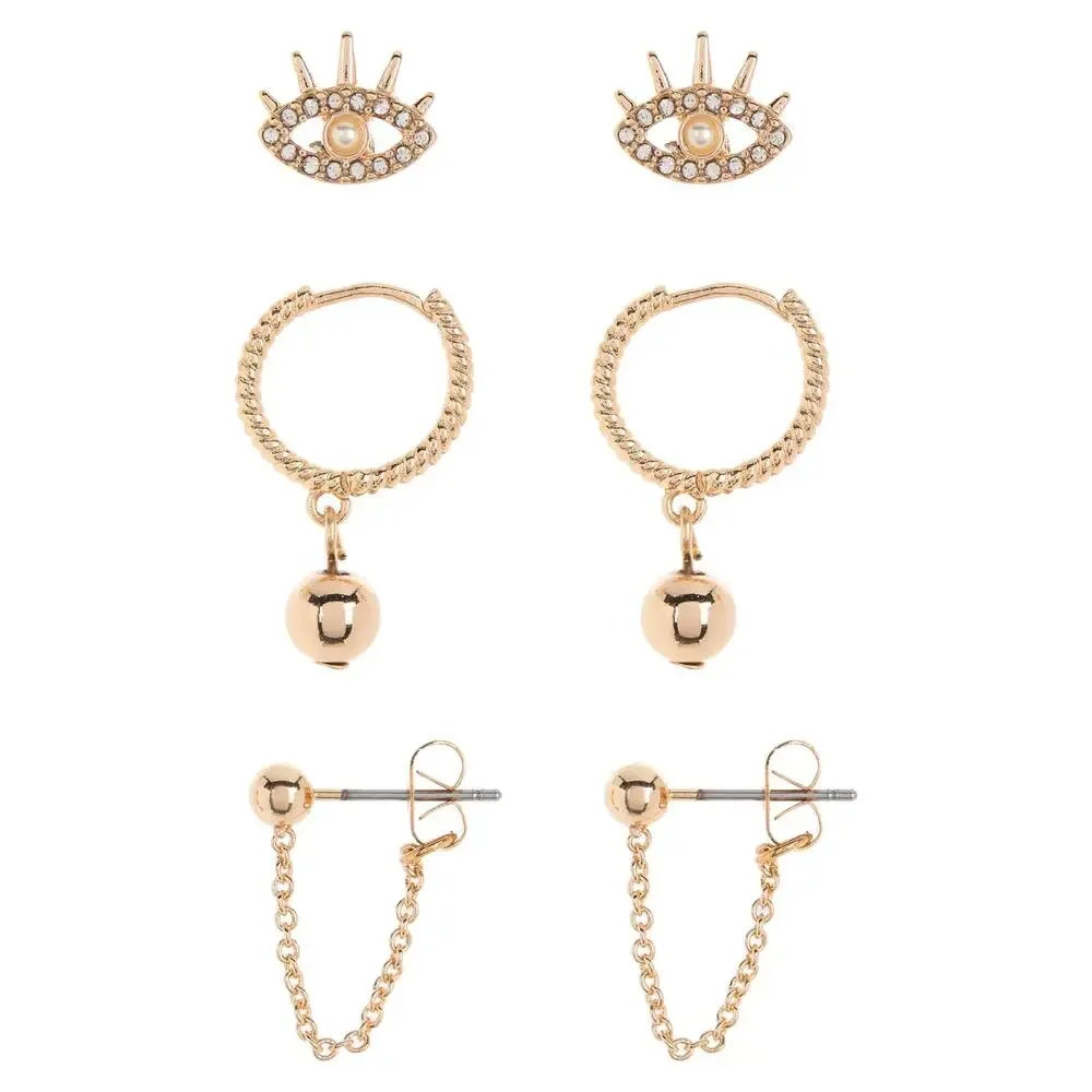 New BaubleBar Set of 3 Stud, Huggie & Jacket Earrings, Gold Size One Size